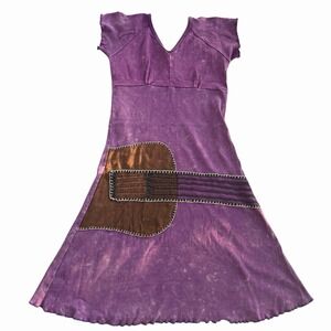 Music Festival Dress Small Purple Cotton Country Western Hippie Handmade Guitar